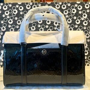 Michael Kors Jet Set Medium Patent Logo Debossed Duffel Crossbody Bag NWTs